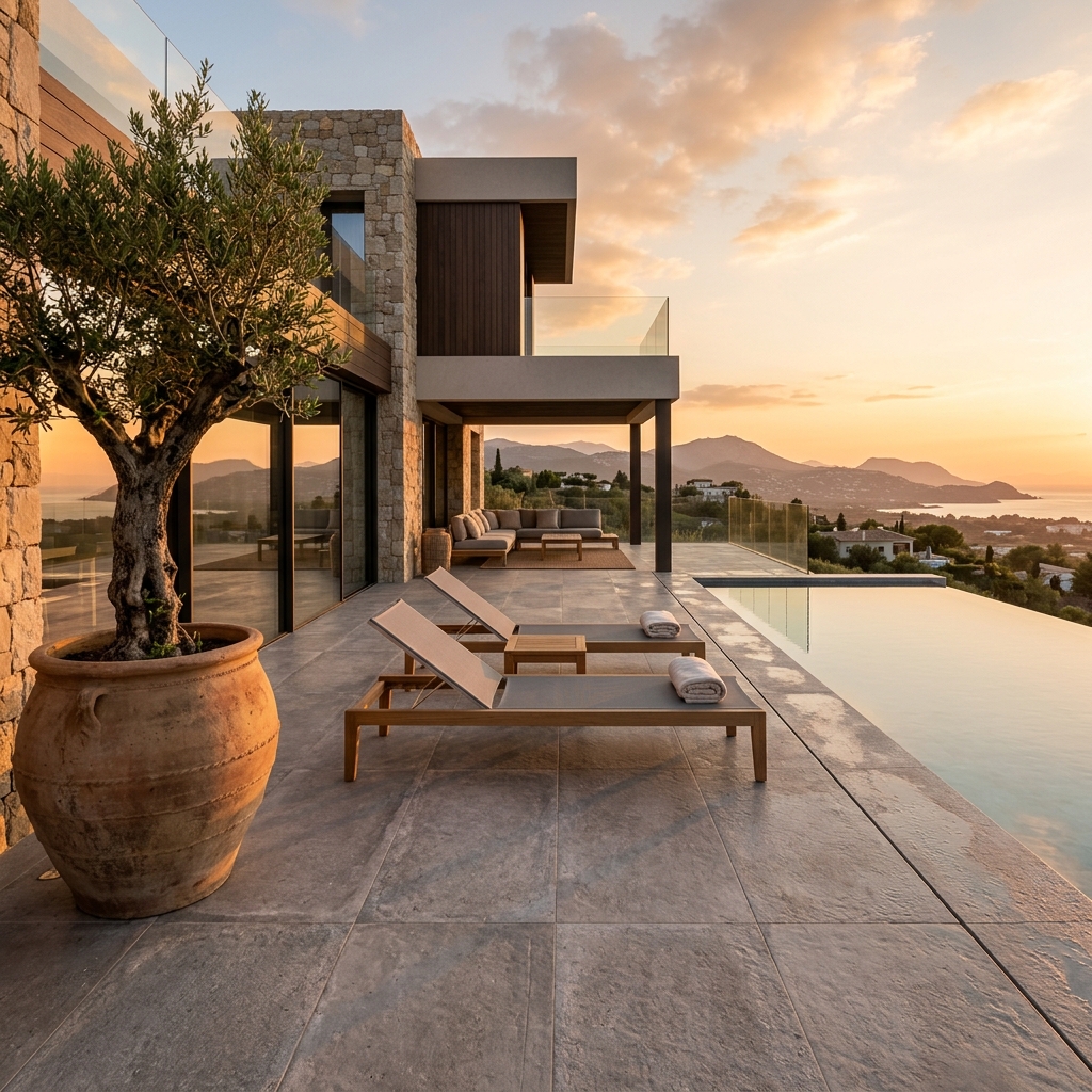 Terrasse extérieure avec piscine